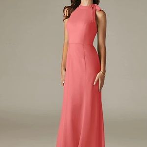 Coral pink halter bridesmaid dress